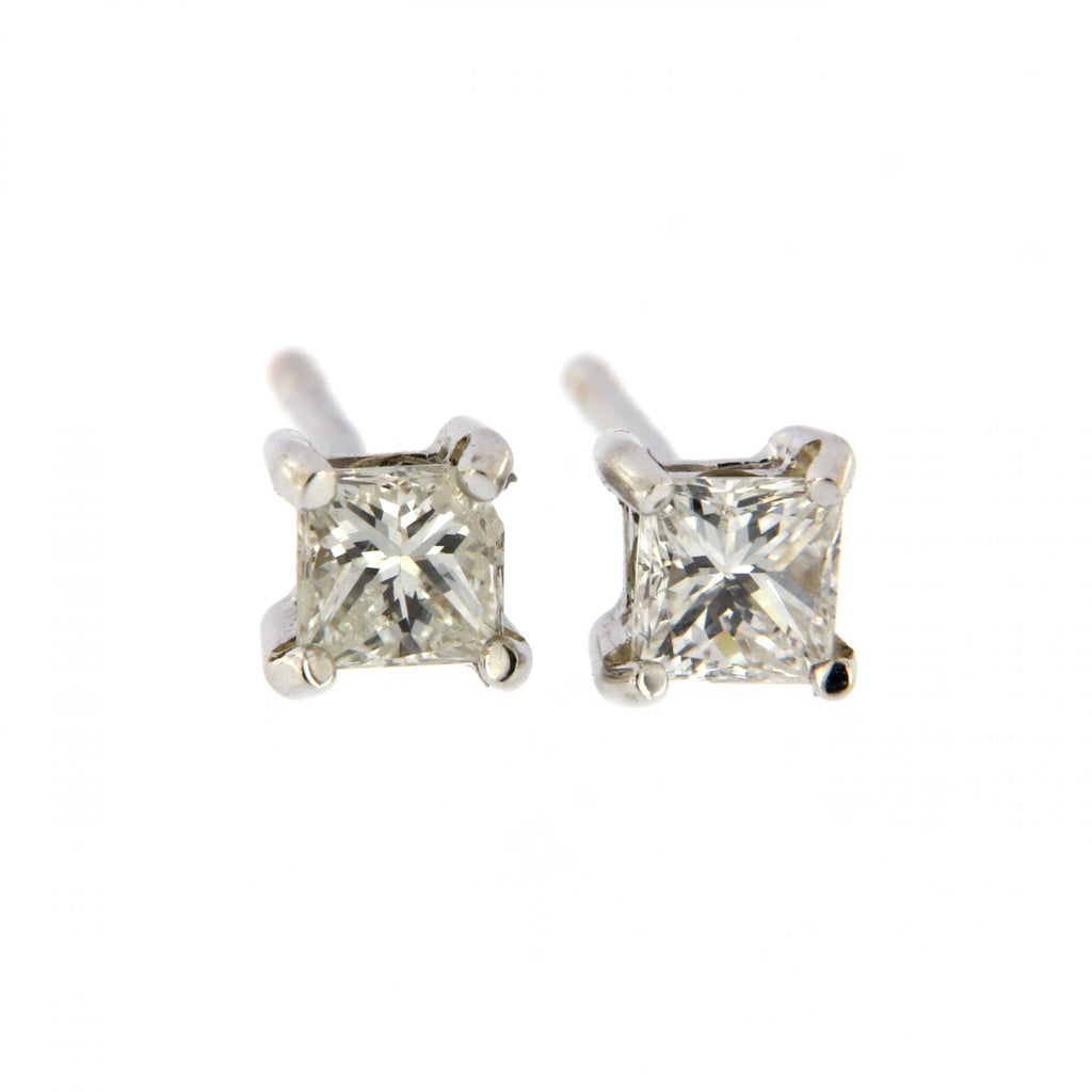 18ct White Gold Diamond Princess Cut Single Stone Earrings 0.30