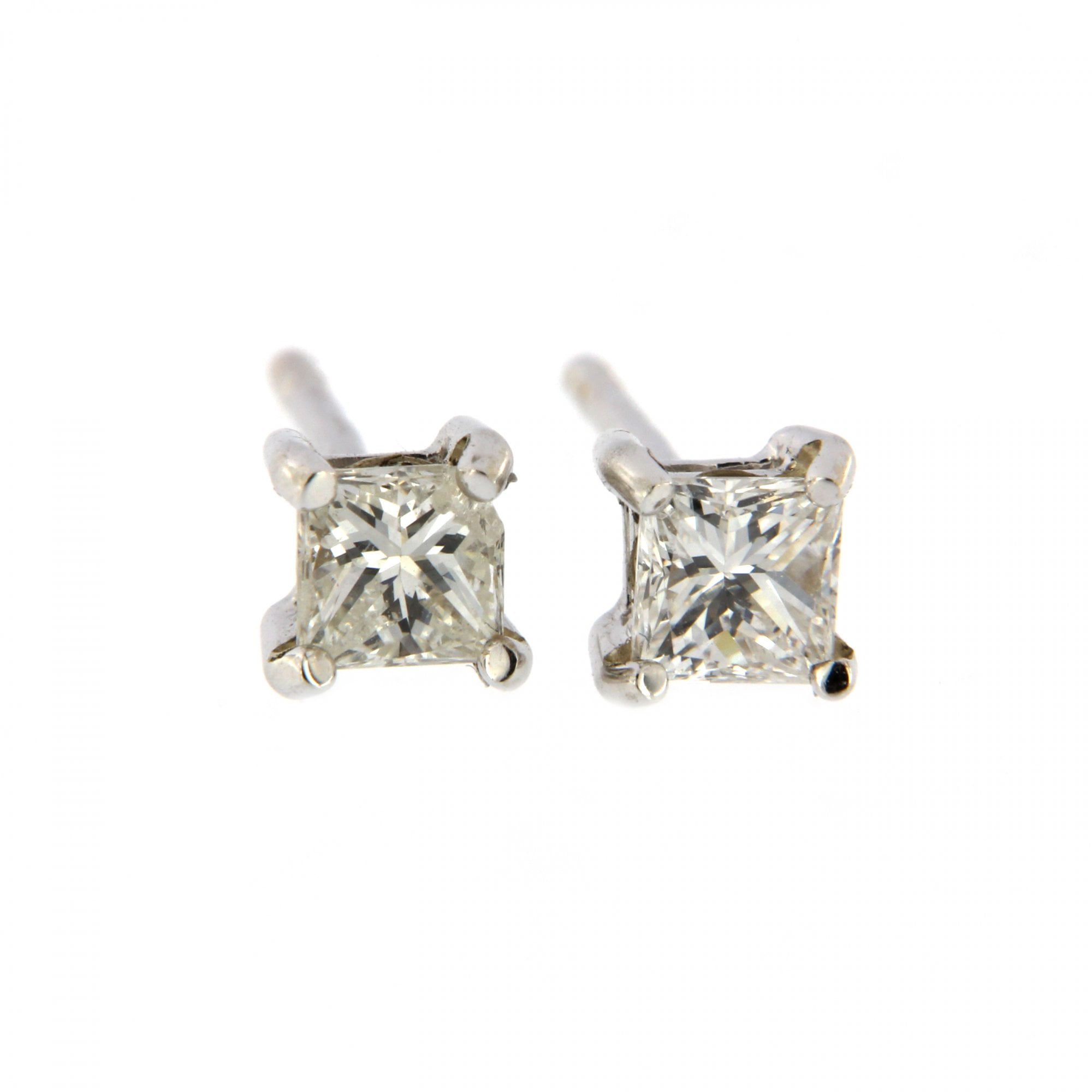 18ct White Gold Diamond Princess Cut Single Stone Earrings 0.30