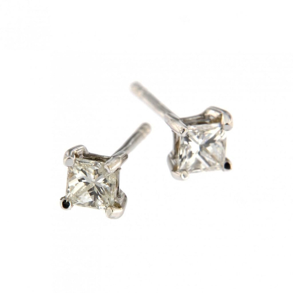 18ct White Gold Diamond Princess Cut Single Stone Earrings 0.30