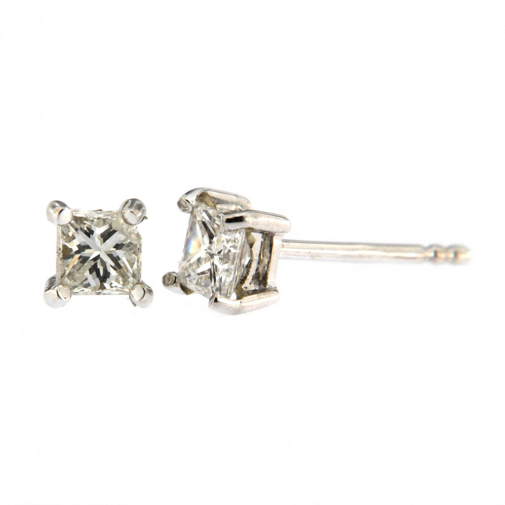 18ct White Gold Diamond Princess Cut Single Stone Earrings 0.30