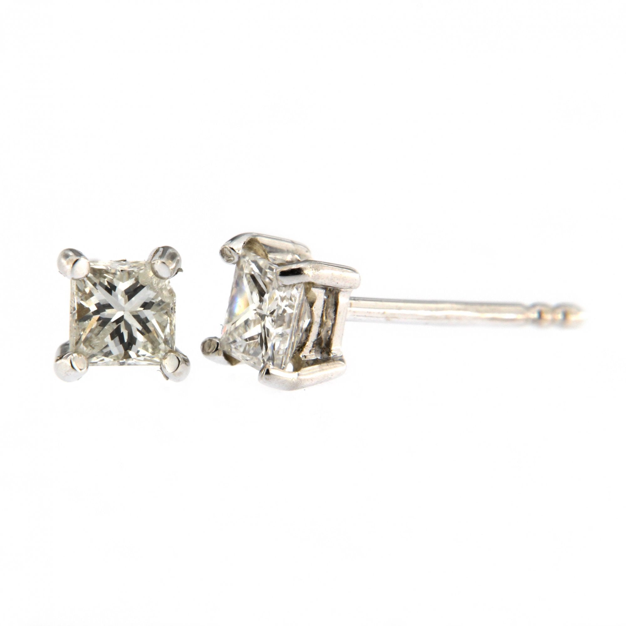 18ct White Gold Diamond Princess Cut Single Stone Earrings 0.30