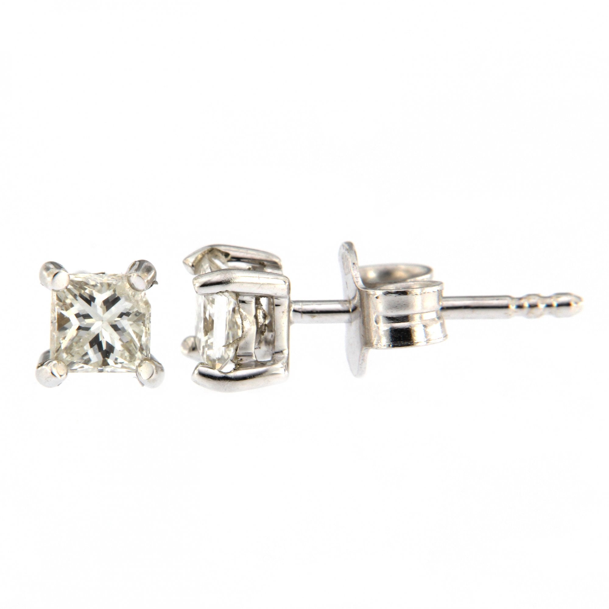 18ct White Gold Diamond Princess Cut Single Stone Earrings 0.30