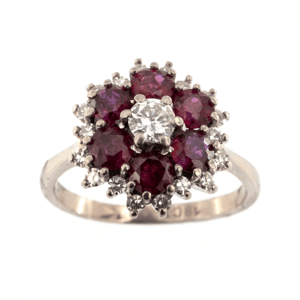 18ct White Gold Ruby & Diamond Cluster Ring