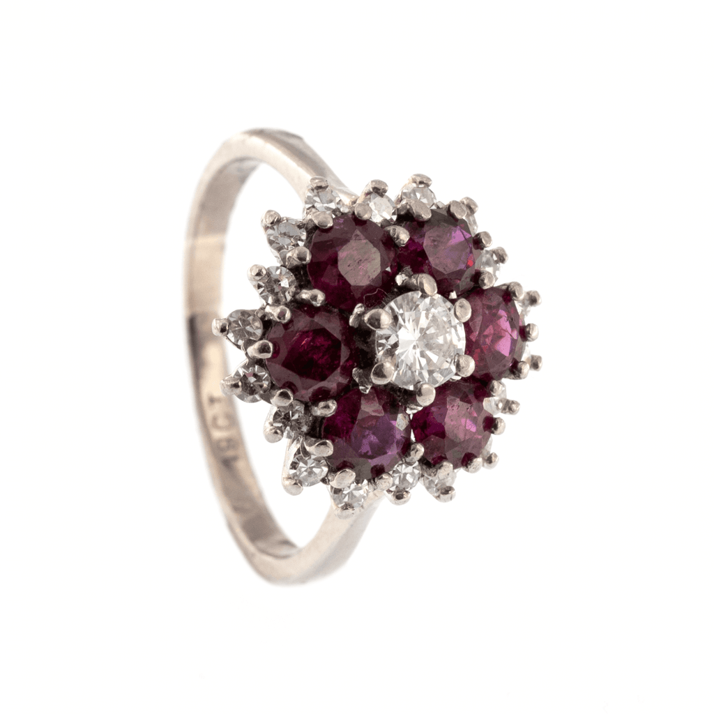 18ct White Gold Ruby & Diamond Cluster Ring