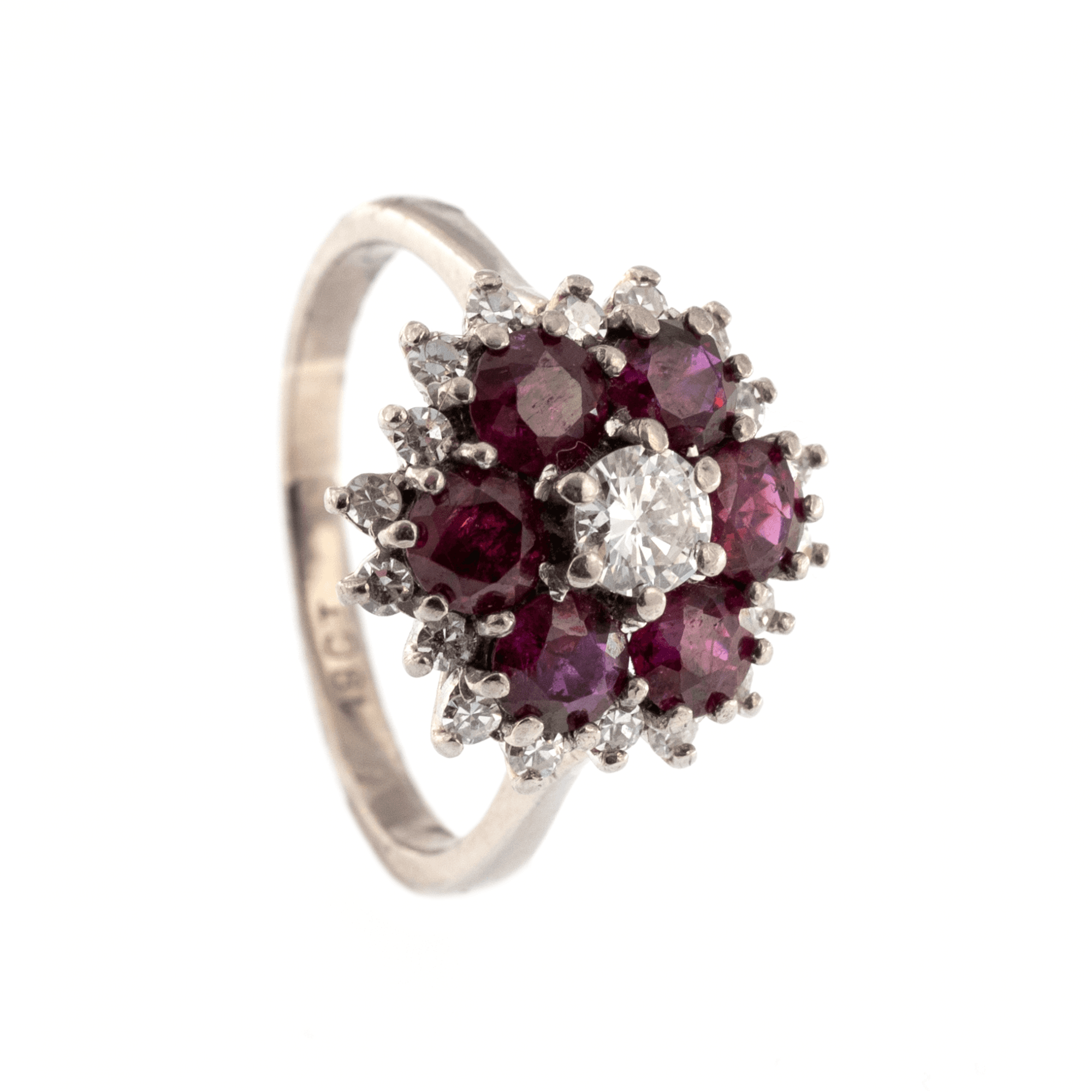 18ct White Gold Ruby & Diamond Cluster Ring