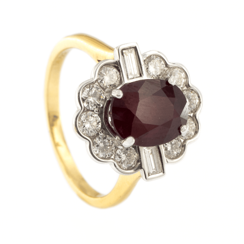 Ruby & Diamond 18ct Yellow Gold Cluster Ring