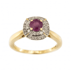 9ct Yellow Gold Ruby & Diamond Cluster Ring