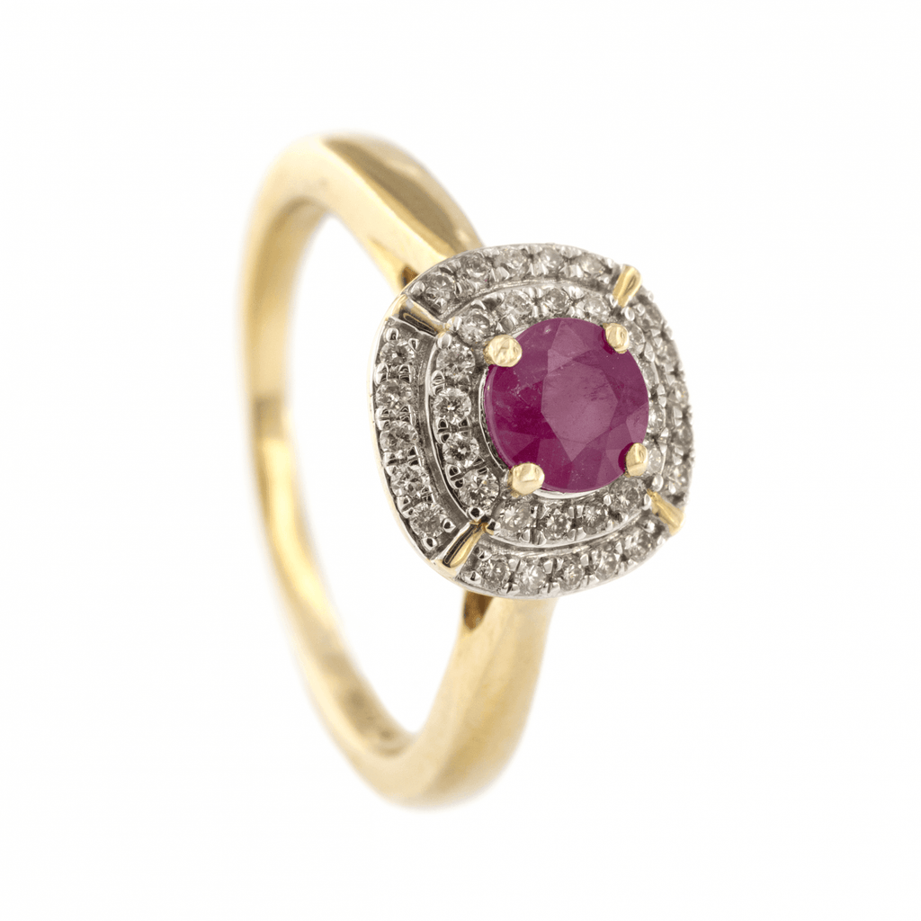 9ct Yellow Gold Ruby & Diamond Cluster Ring