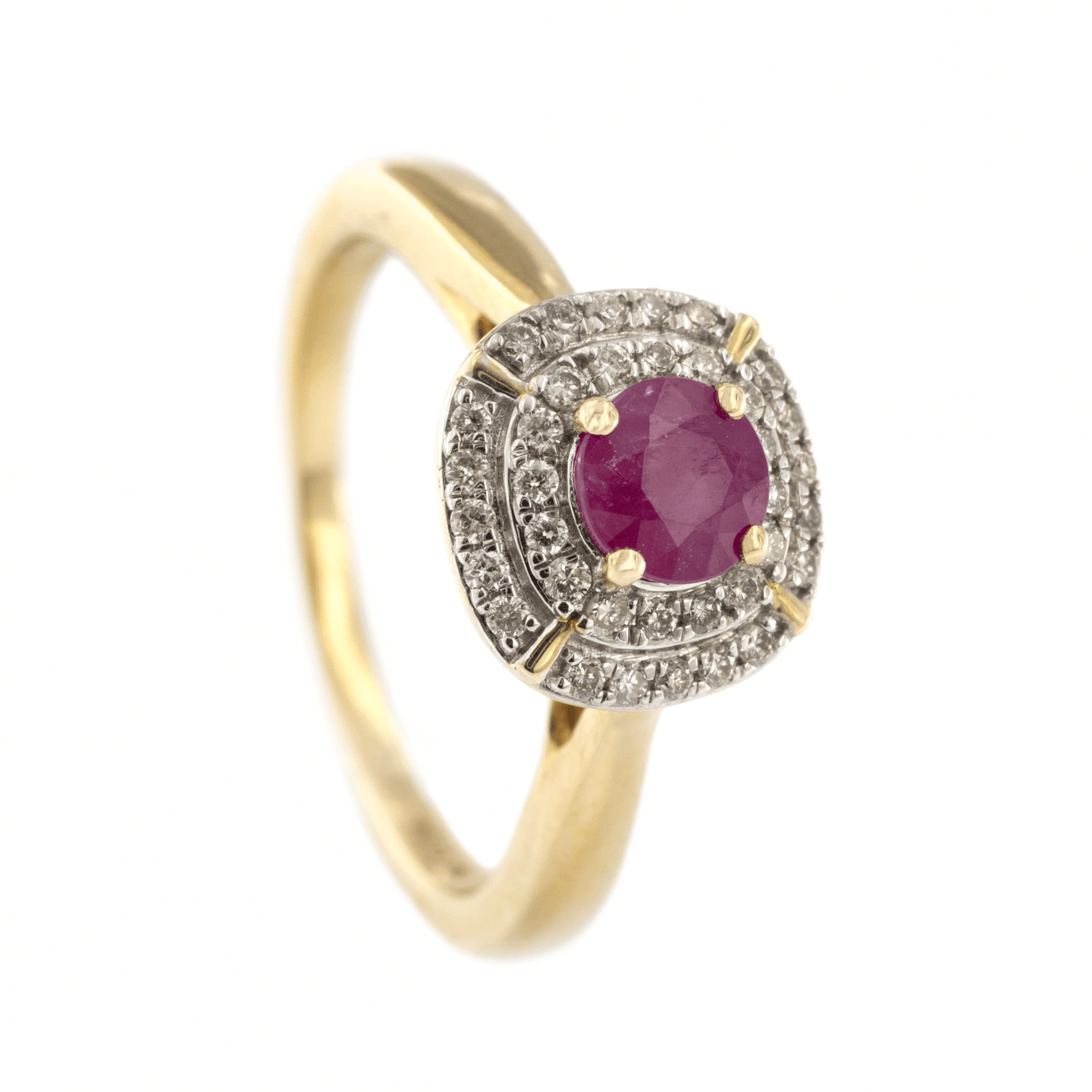9ct Yellow Gold Ruby & Diamond Cluster Ring