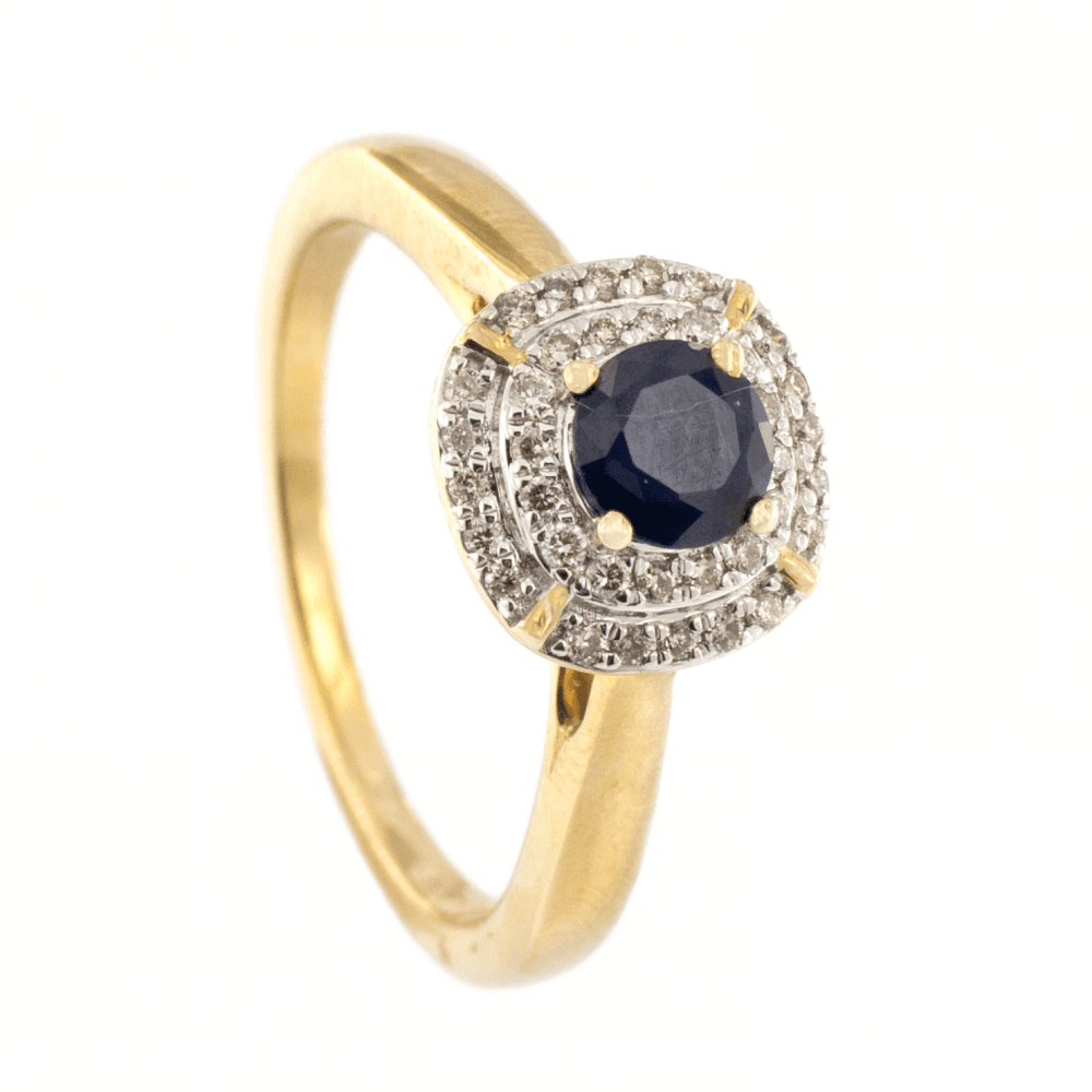 9ct Yellow Gold Sapphire & Diamond Cluster