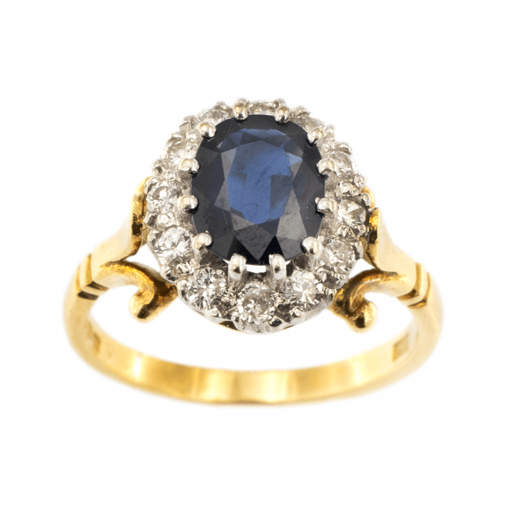 18ct Yellow Gold Sapphire & Diamond Cluster Ring