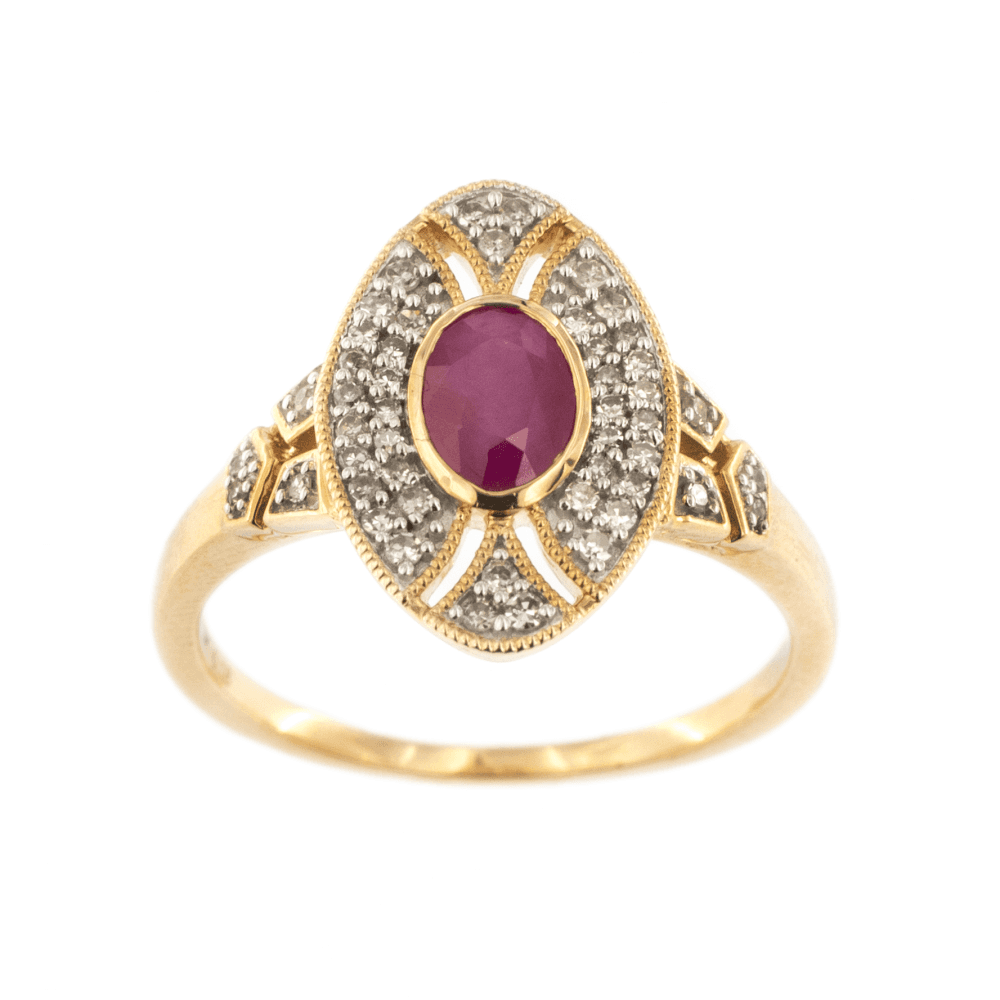 9ct Yellow Gold Ruby & Diamond Cluster Ring