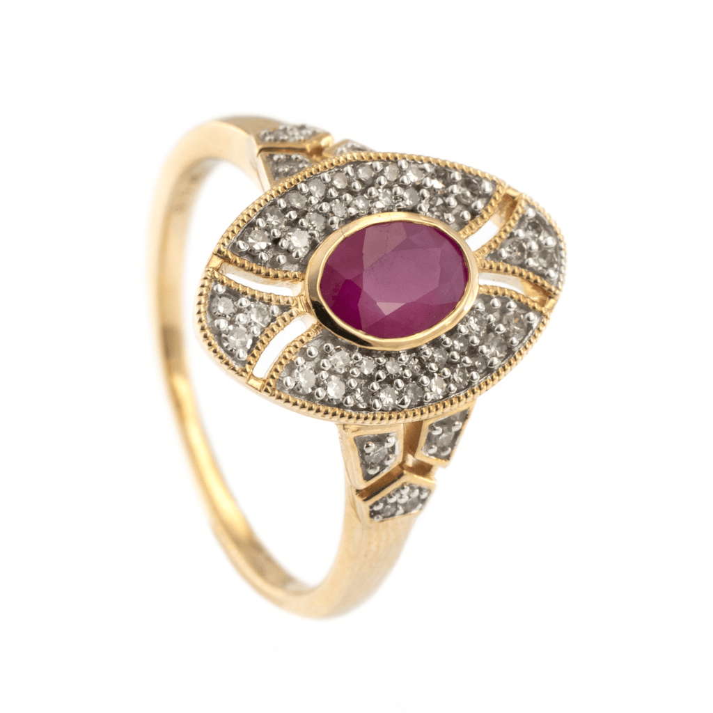 9ct Yellow Gold Ruby & Diamond Cluster Ring