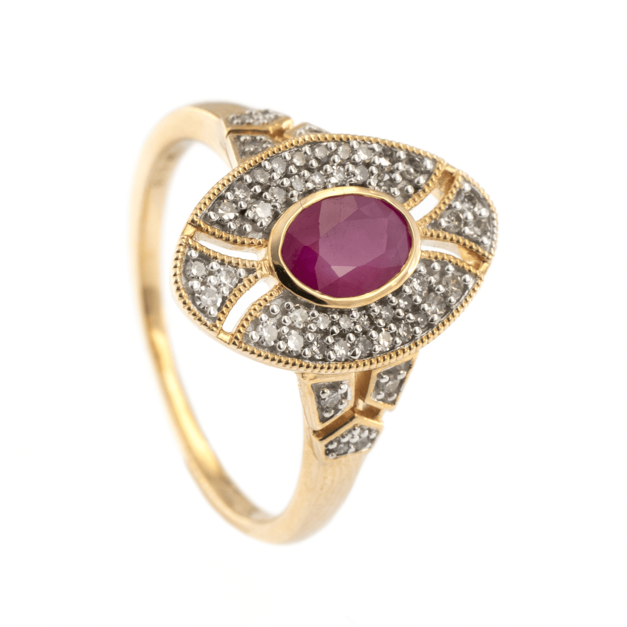 9ct Yellow Gold Ruby & Diamond Cluster Ring