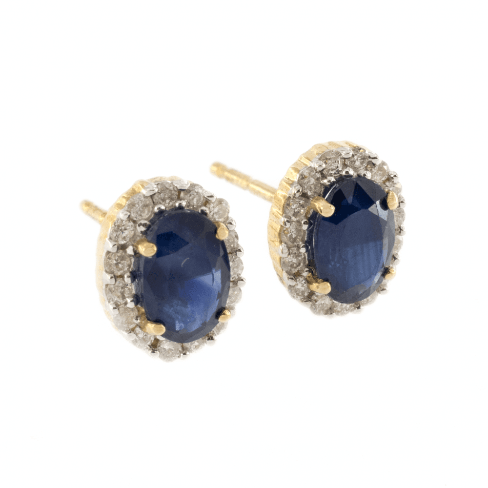9ct Yellow Gold Sapphire & Diamond Cluster Studs