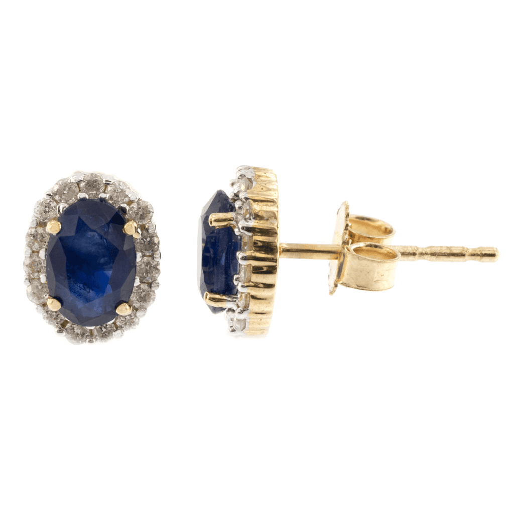 9ct Yellow Gold Sapphire & Diamond Cluster Studs
