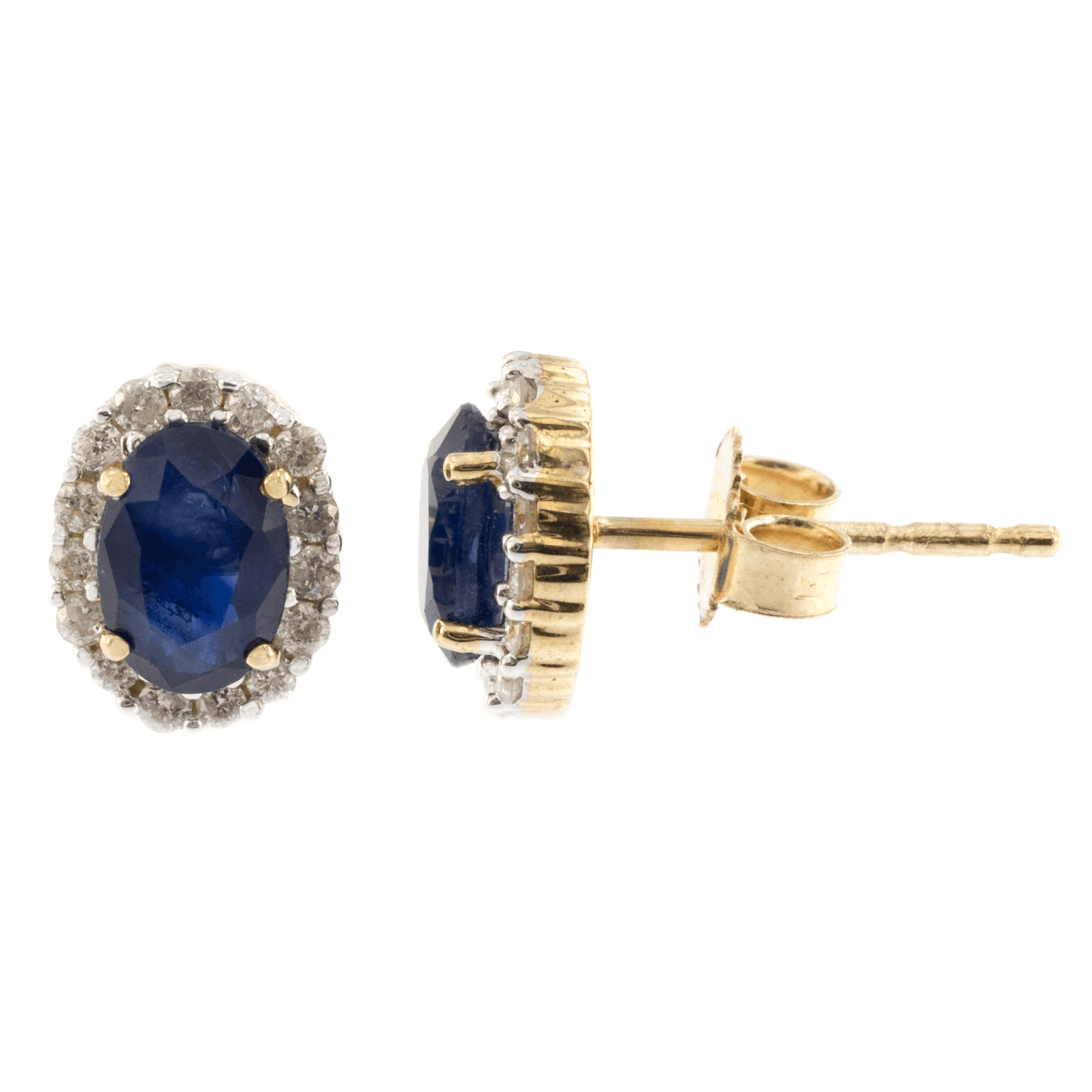 9ct Yellow Gold Sapphire & Diamond Cluster Studs