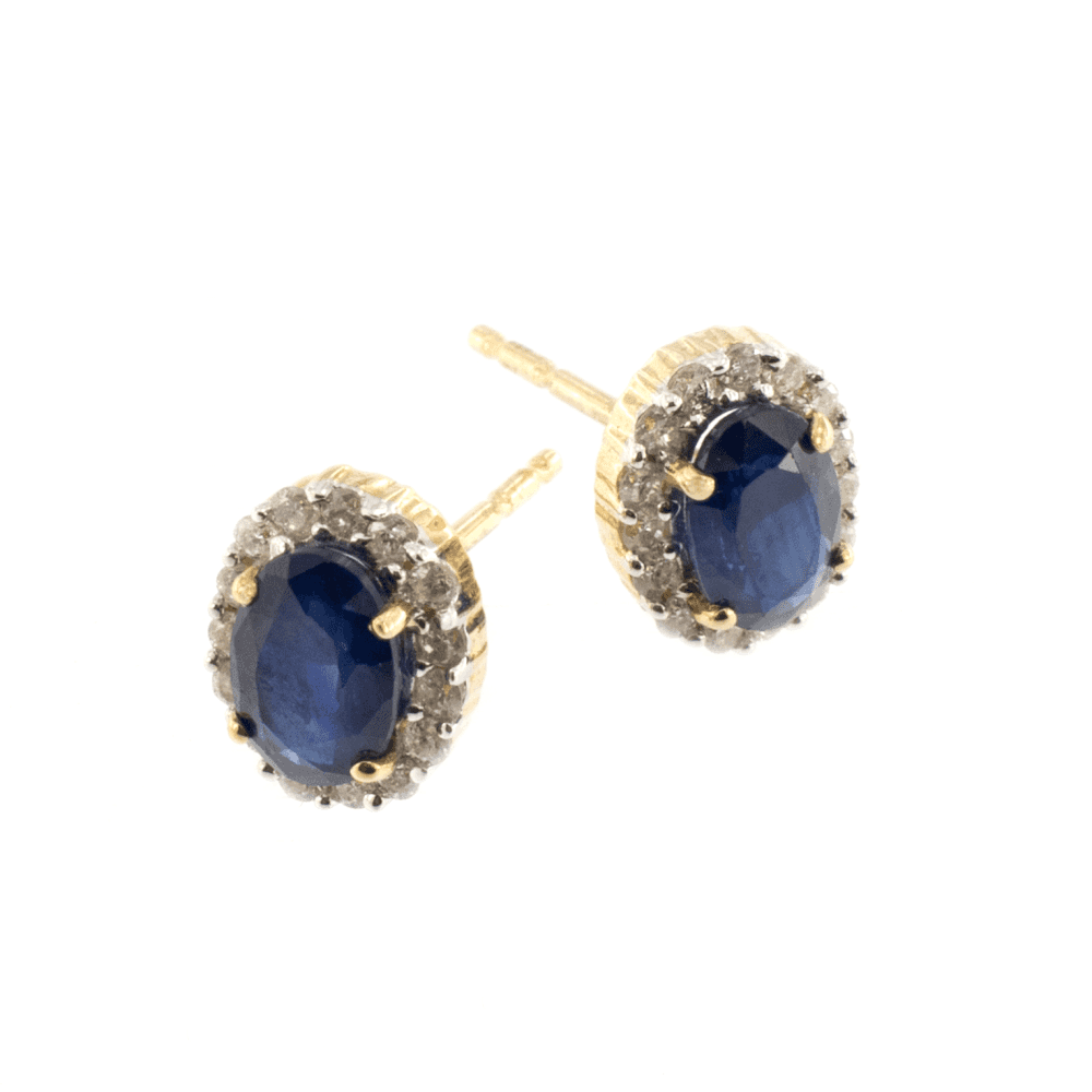 9ct Yellow Gold Sapphire & Diamond Cluster Studs