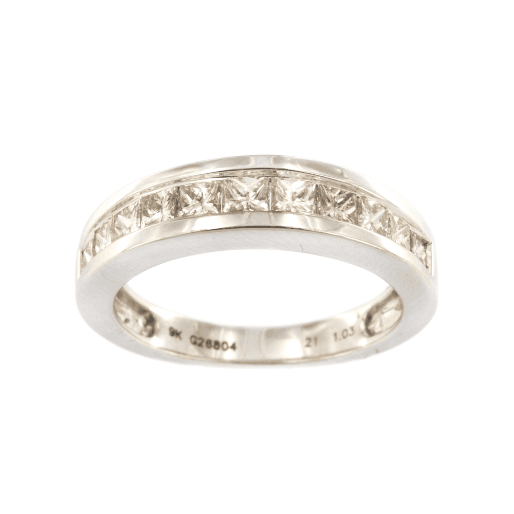 9ct White Gold Diamond Princess 11 Stone 1.00ct 1/2 Et