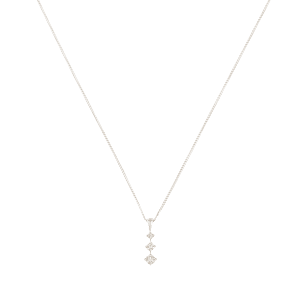 9ct White Gold Diamond 3 Stone Pendant & Chain