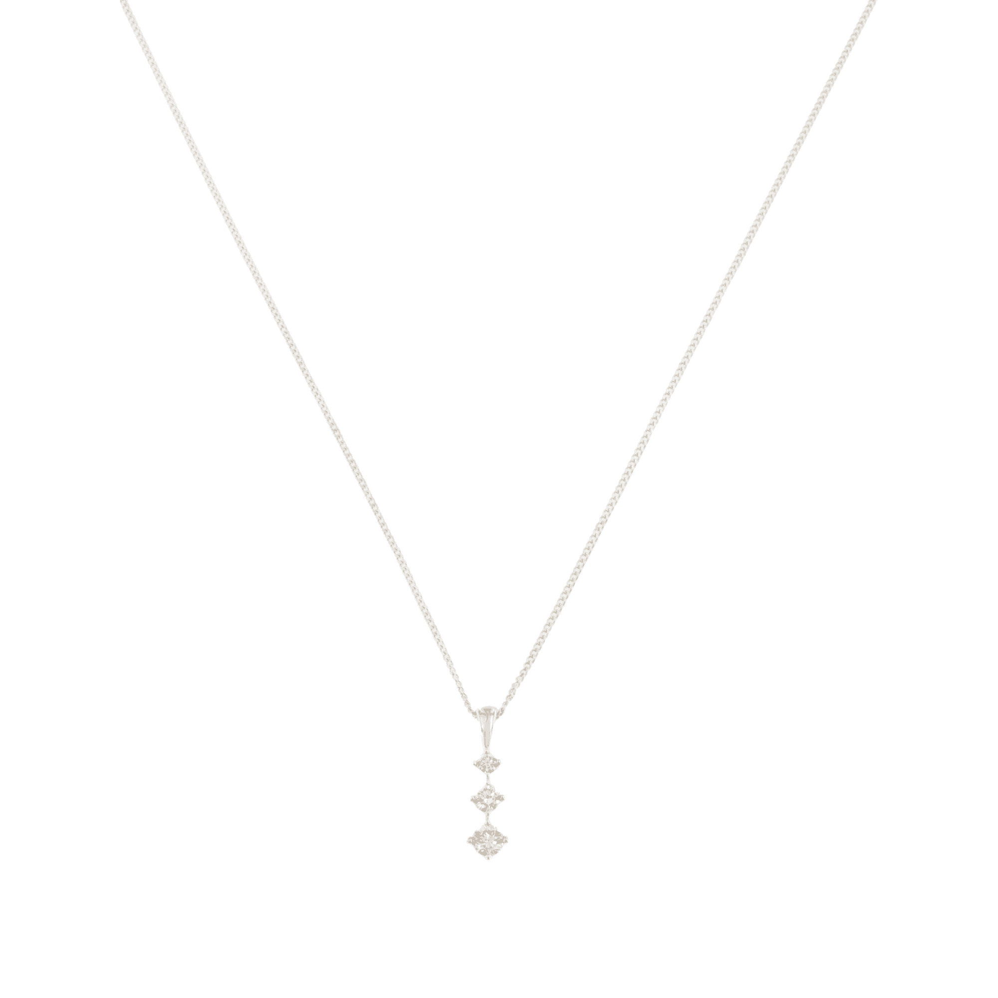 9ct White Gold Diamond 3 Stone Pendant & Chain