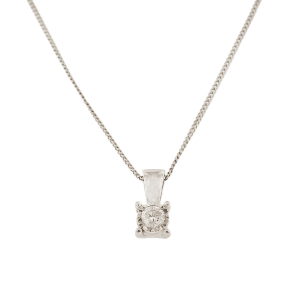 9ct White Gold Diamond 0.15ct Pendant & Chain