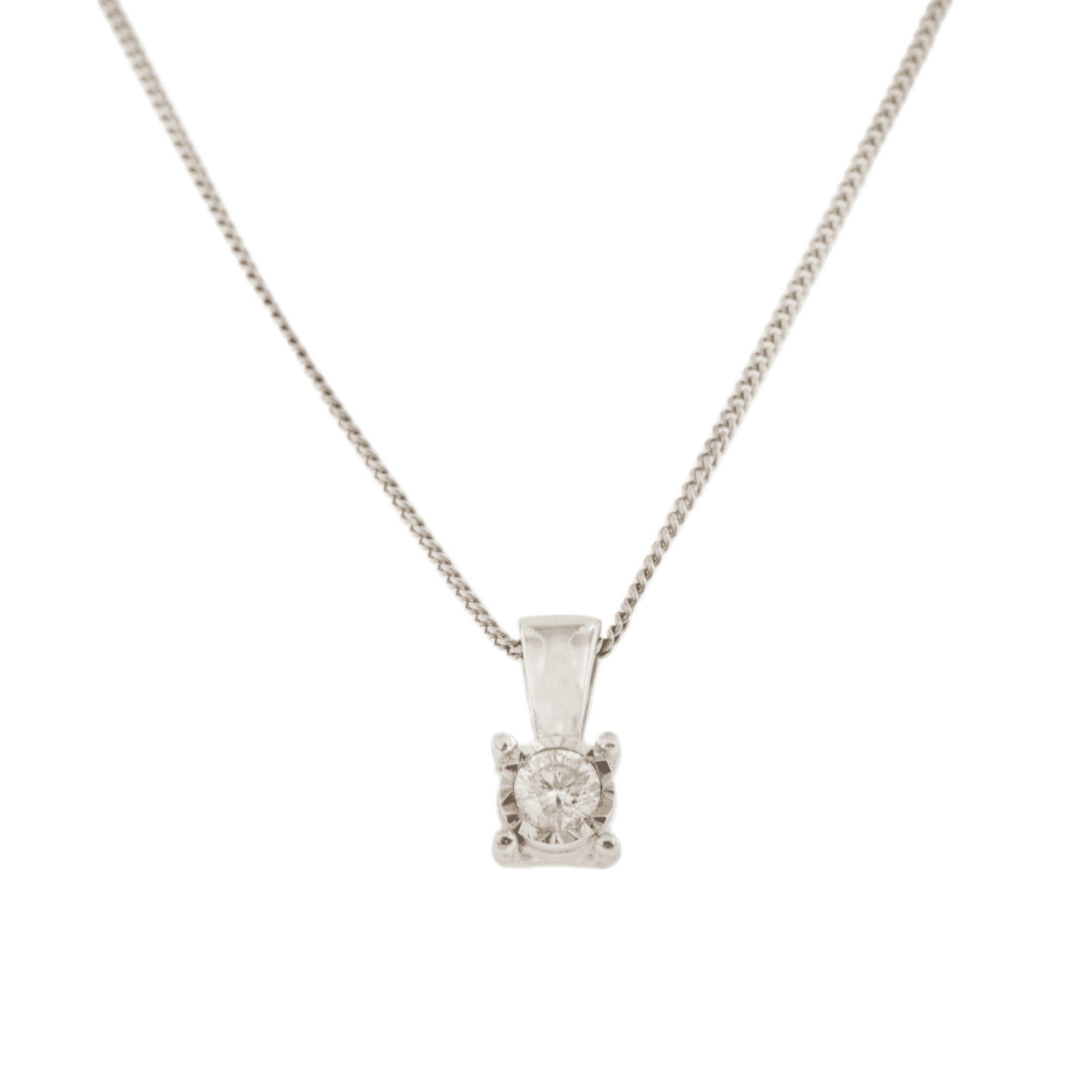 9ct White Gold Diamond 0.15ct Pendant & Chain