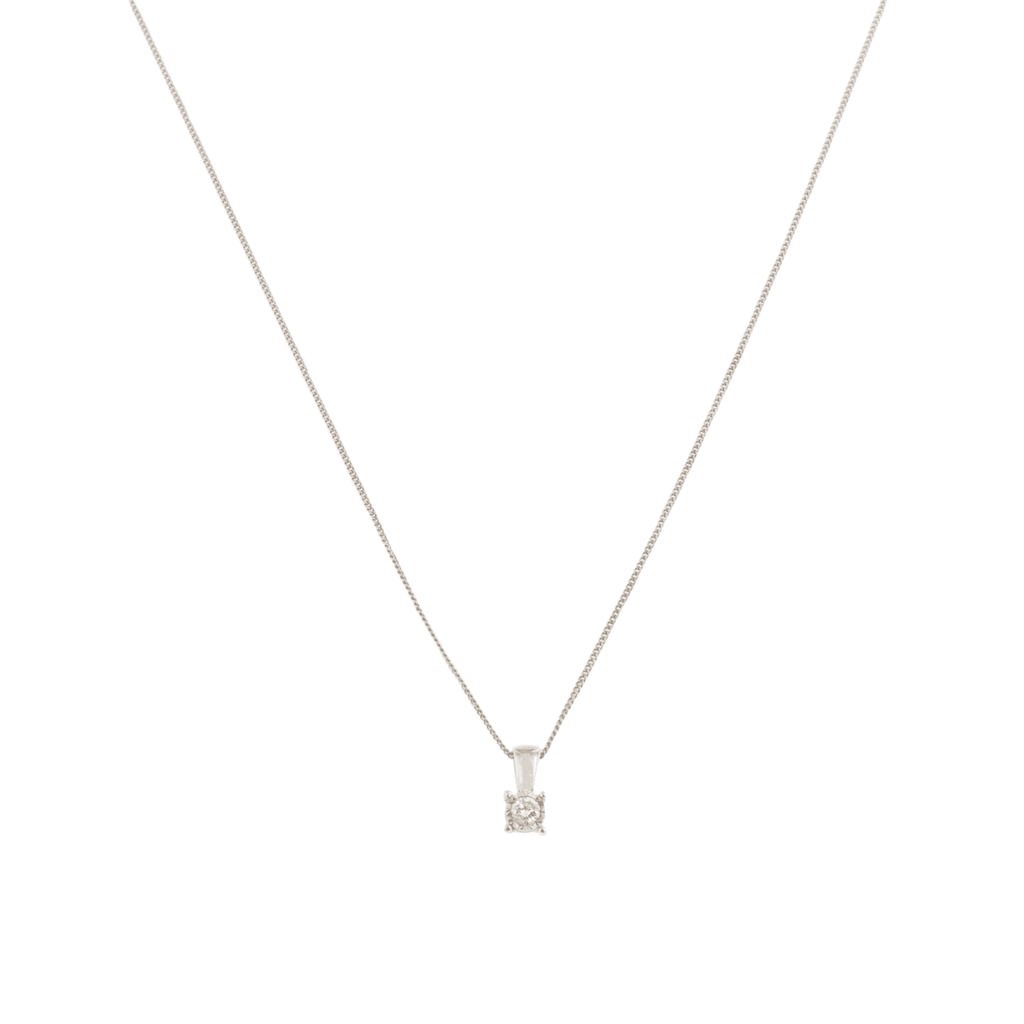 9ct White Gold Diamond 0.15ct Pendant & Chain