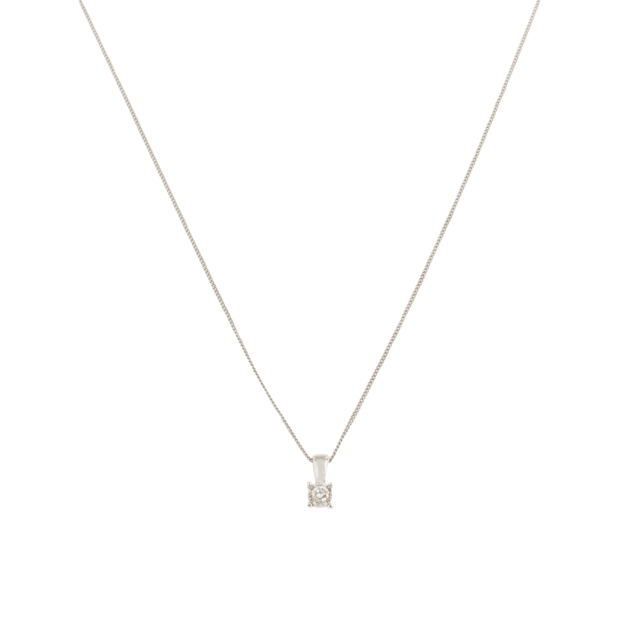 9ct White Gold Diamond 0.15ct Pendant & Chain