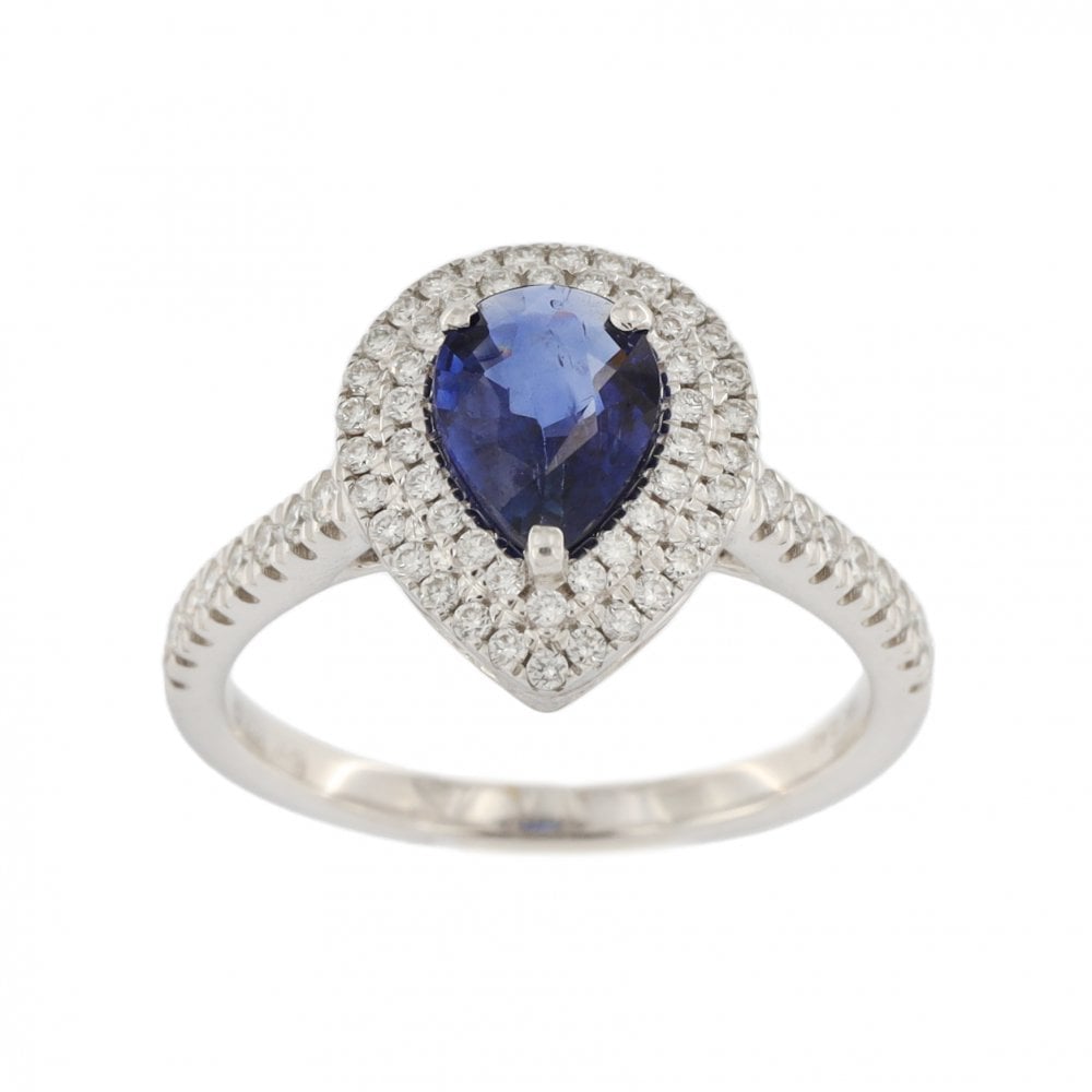 18ct White Gold Sapphire & Diamond Pear Shape Cluster