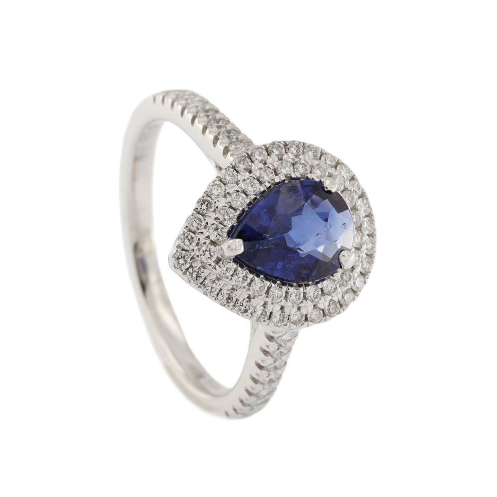 18ct White Gold Sapphire & Diamond Pear Shape Cluster