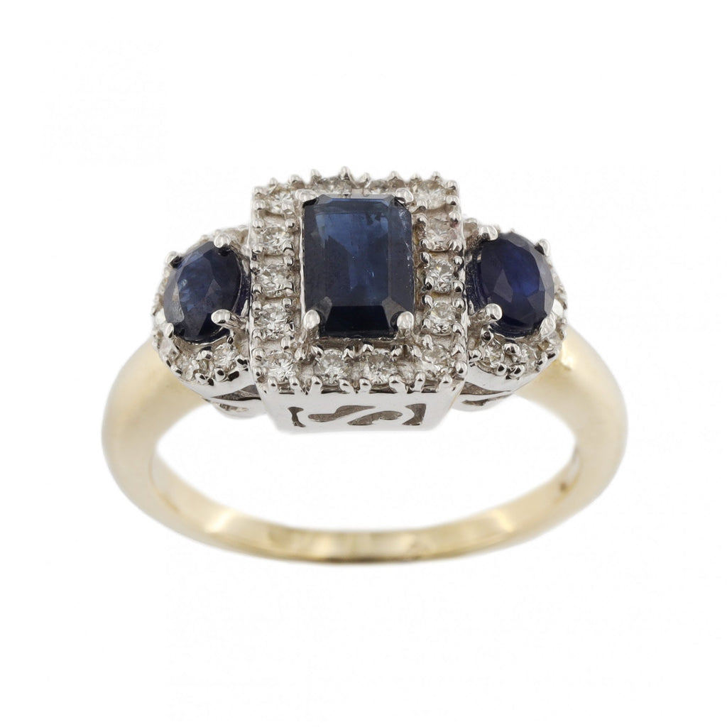 9ct Yellow Gold Sapphire & Diamond 3 Cluster Ring