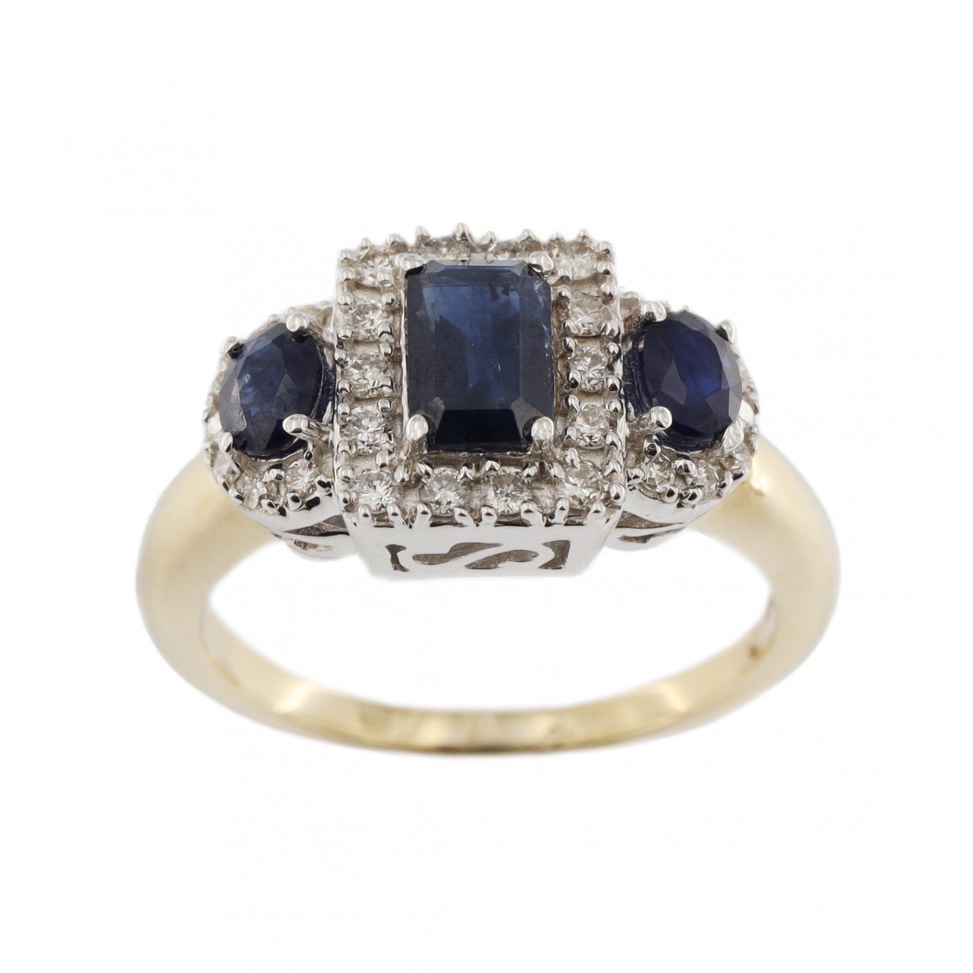 9ct Yellow Gold Sapphire & Diamond 3 Cluster Ring