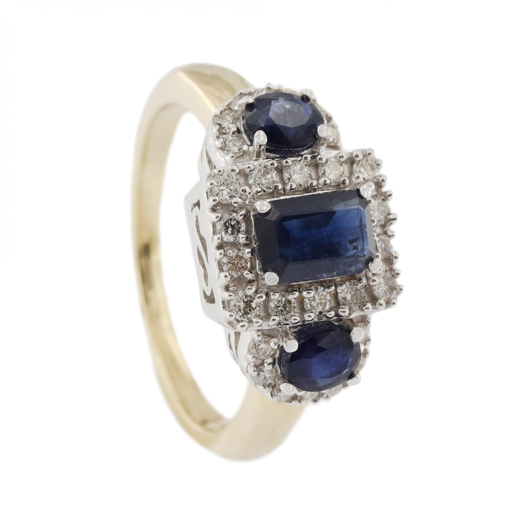 9ct Yellow Gold Sapphire & Diamond 3 Cluster Ring