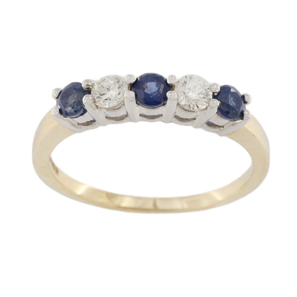 9ct Yellow Gold Sapphire & Diamond 1/2 Eternity Ring