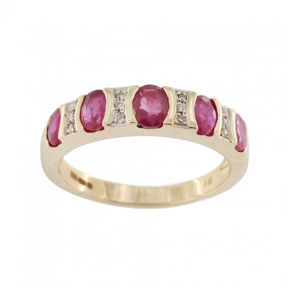 9ct Yellow Gold Ruby & Diamond 1/2 Eternity Ring