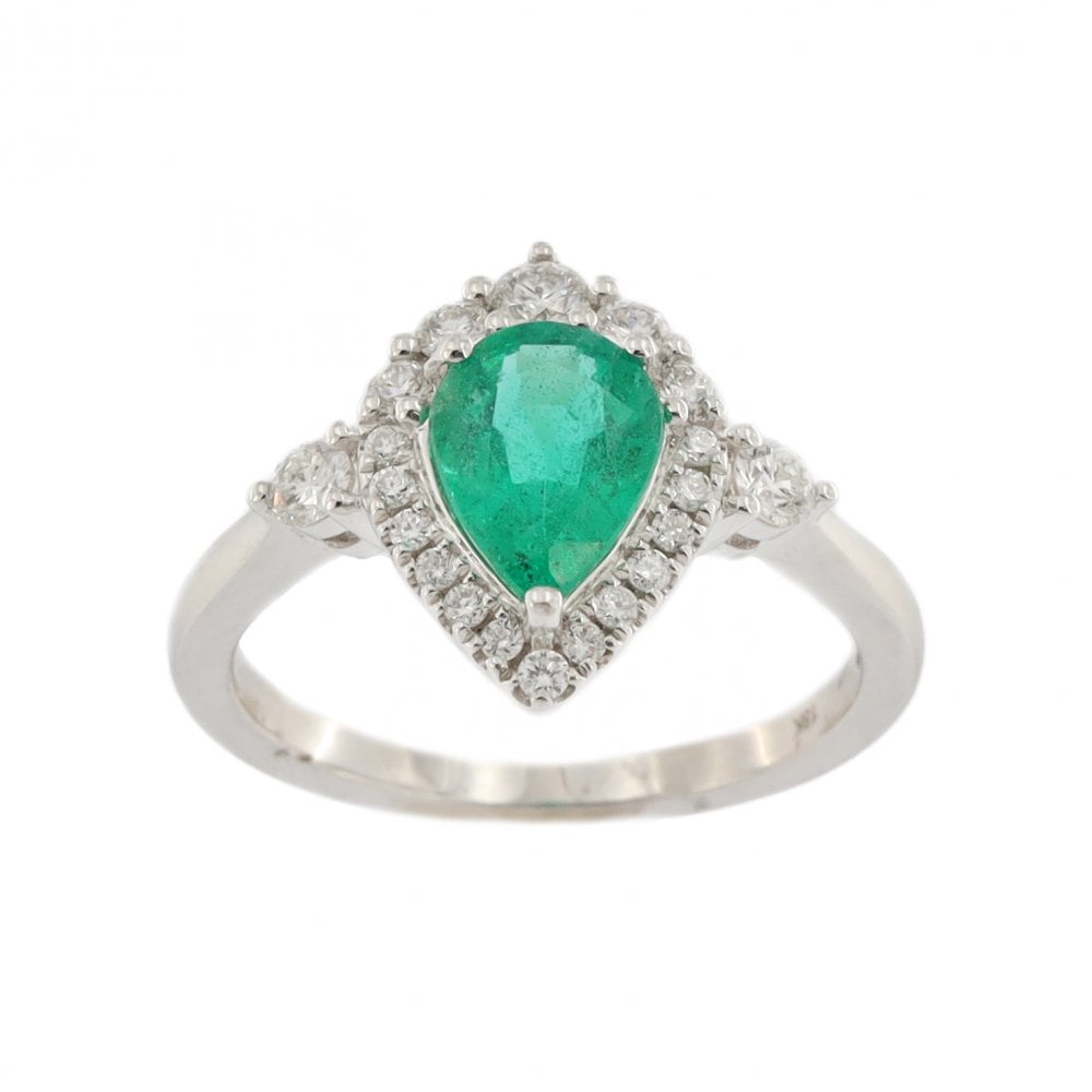18ct White Gold Emerald 1.25ct & Diamond Cluster Ring