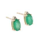 9ct Yellow Gold Emerald & Diamond Oval Studs