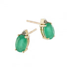 9ct Yellow Gold Emerald & Diamond Oval Studs