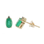 9ct Yellow Gold Emerald & Diamond Oval Studs