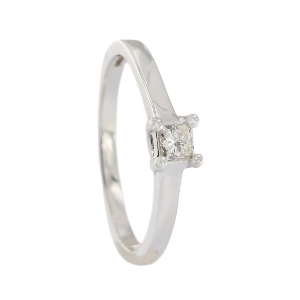9ct White Gold Diamond Princess Cut 0.15ct Single Stone Ring