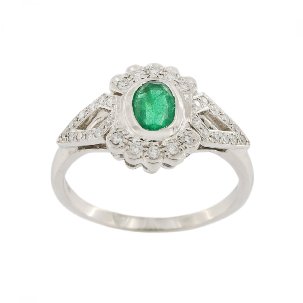 Platinum Emerald 0.60ct & Diamond Cluster Ring