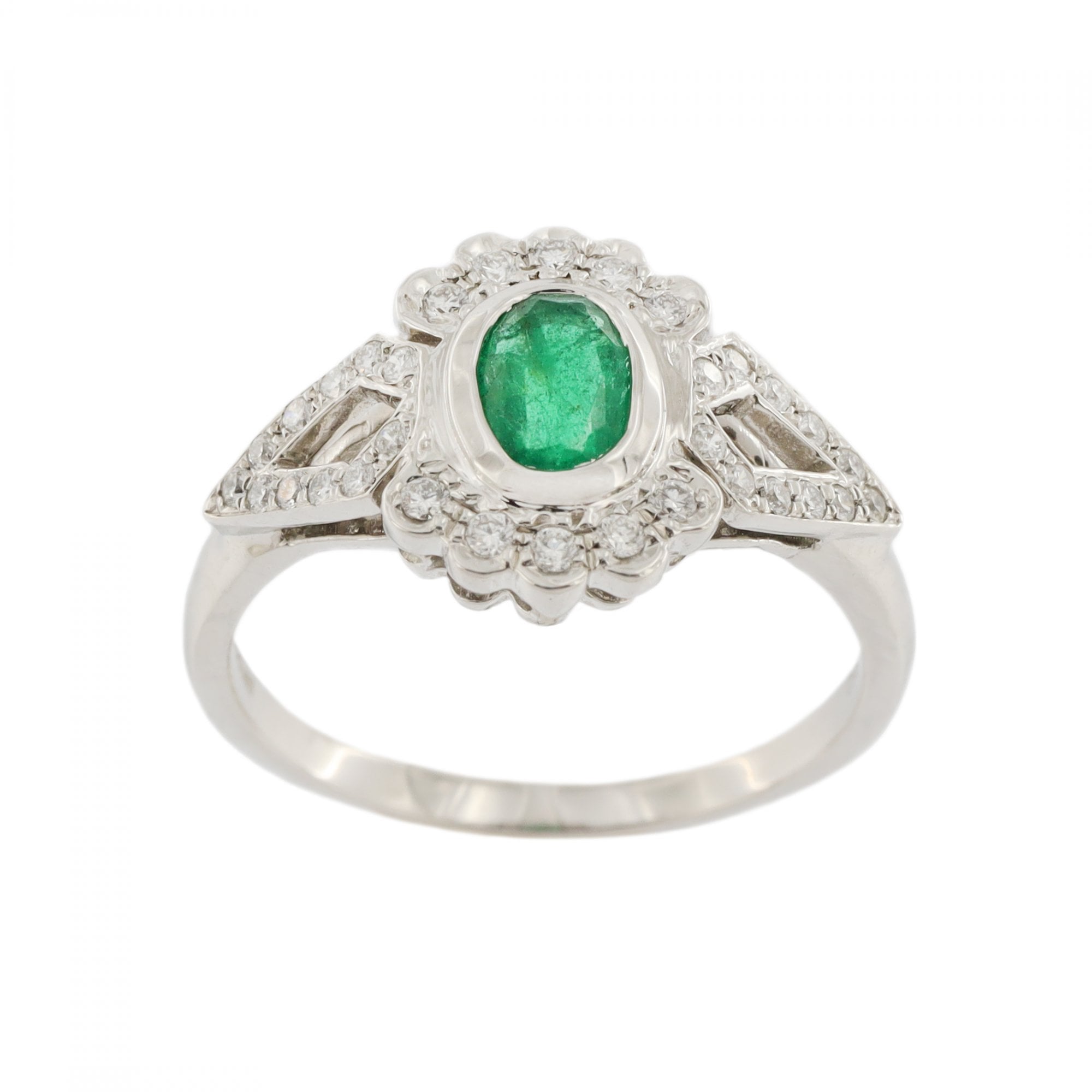 Platinum Emerald 0.60ct & Diamond Cluster Ring