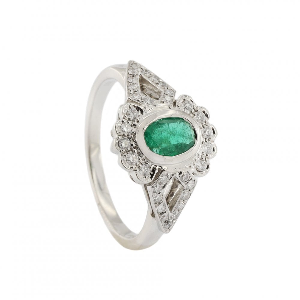 Platinum Emerald 0.60ct & Diamond Cluster Ring