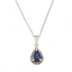 9ct White Gold Sapphire & Diamond Pear Cluster Pendant & Chain