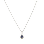 9ct White Gold Sapphire & Diamond Pear Cluster Pendant & Chain