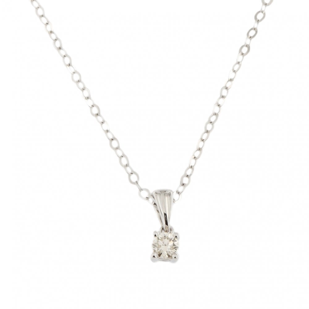 9ct White Gold Diamond Princess Cut 0.20ct Pendant & Chain