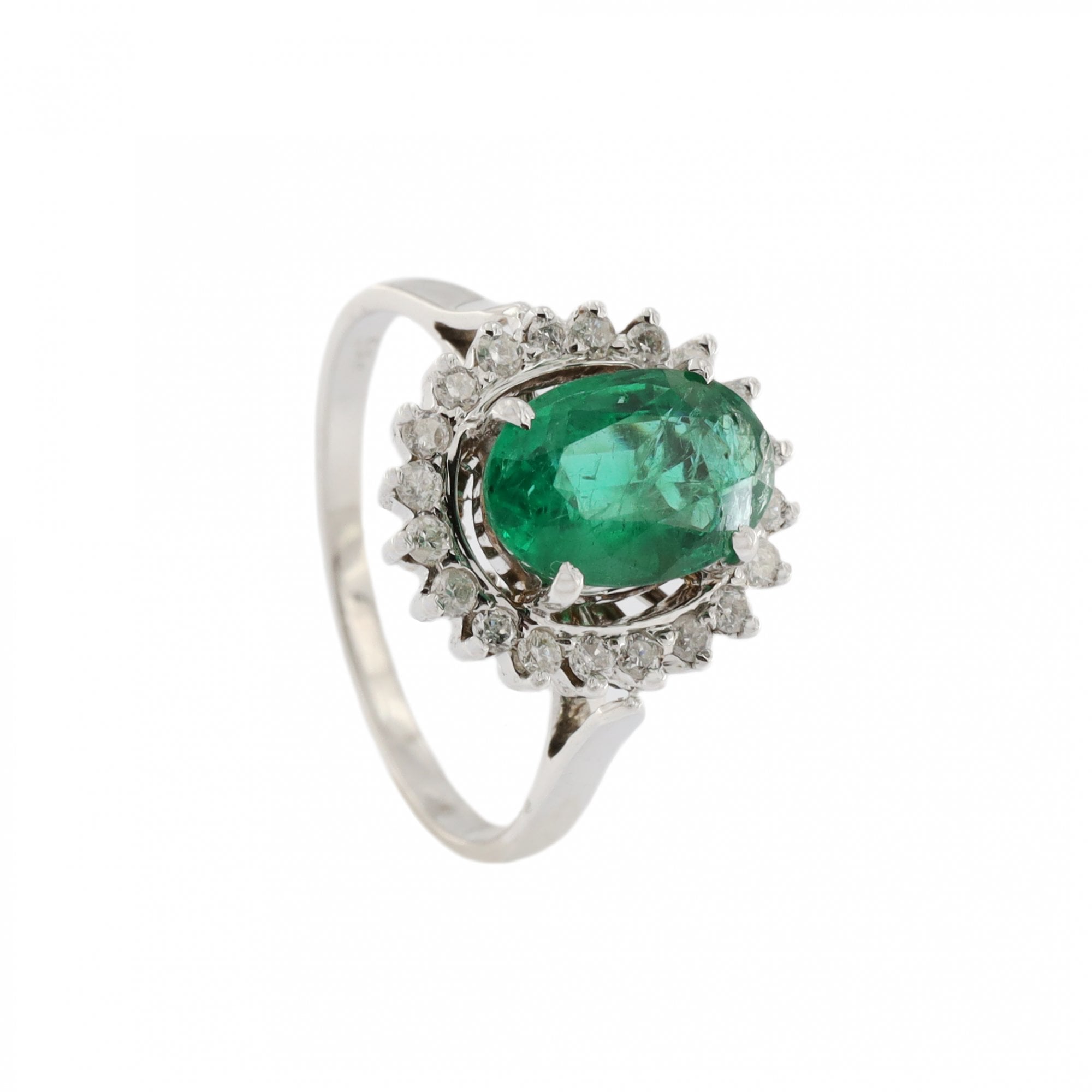 14ct White Gold Emerald & Diamond Cluster Ring