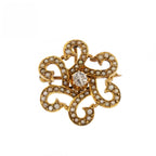 14ct Yellow Gold Diamond Seedpearl Brooch