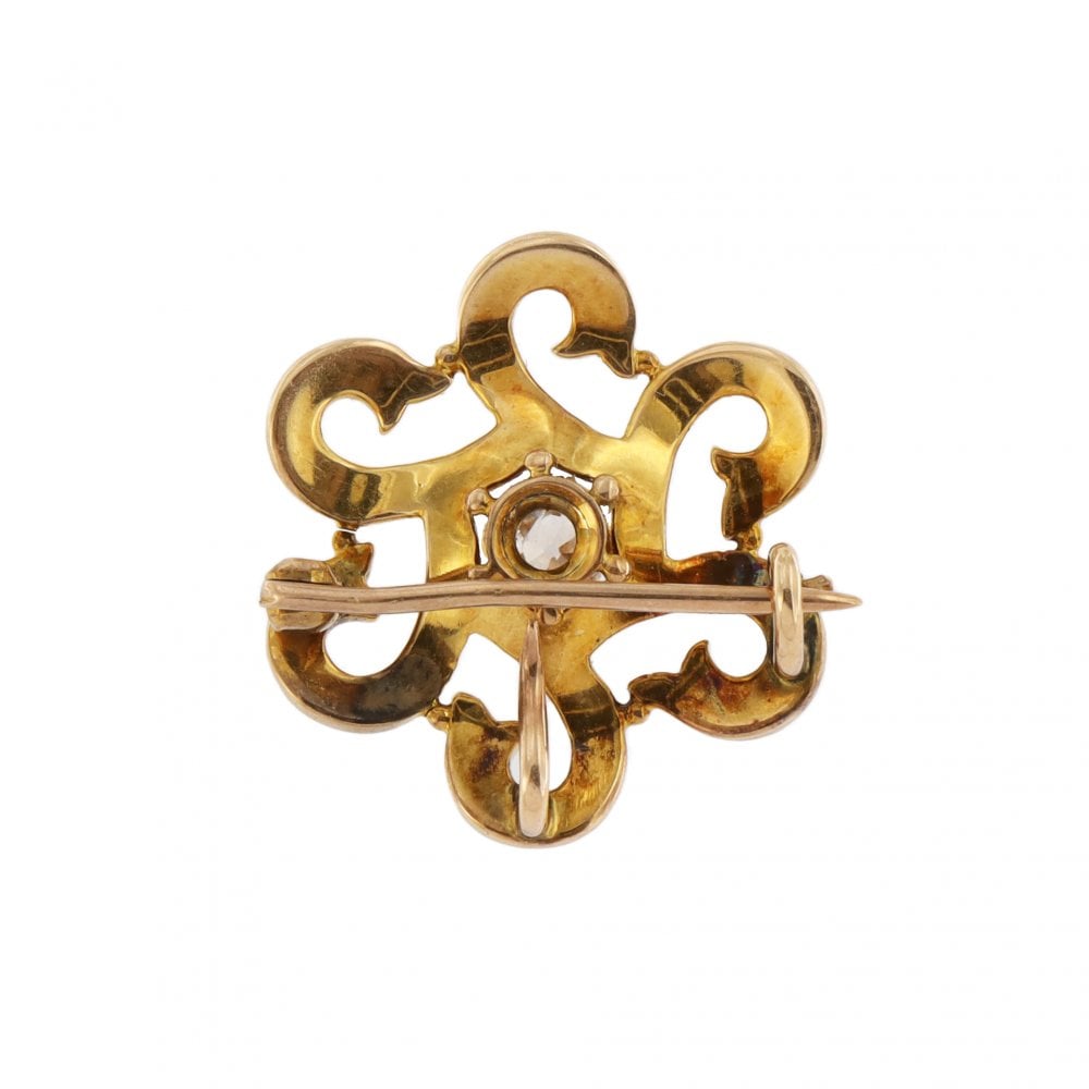 14ct Yellow Gold Diamond Seedpearl Brooch